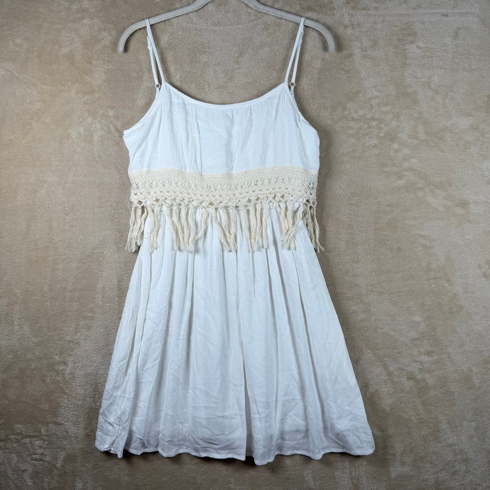 Maurices White Crochet Fringe Boho Mini Dress Small NWT Cottagecore Beach Summer